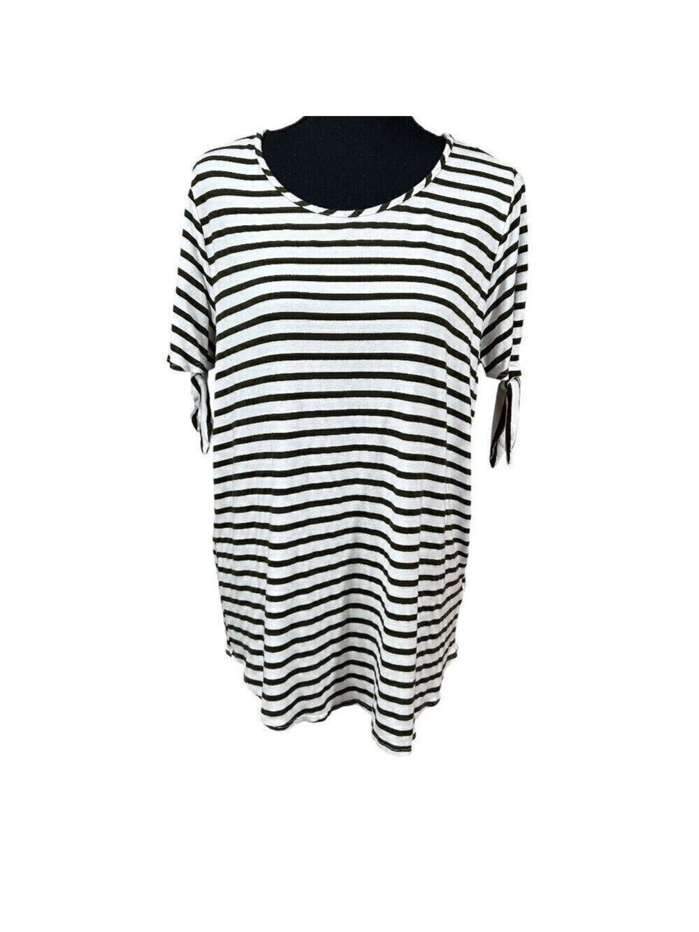 Green Envelope Rayon Black White Striped Short Sleeve Pullover Size 1X